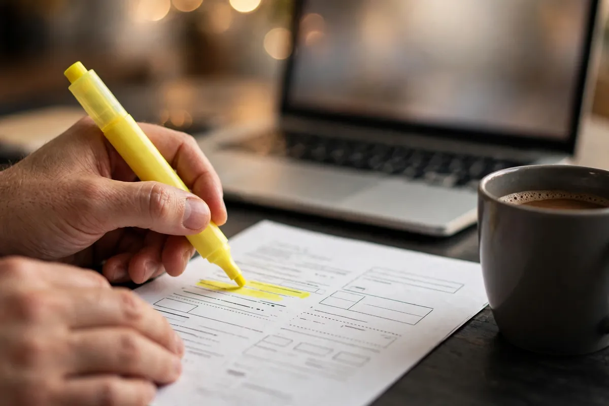 convert Amex statement PDF to CSV — hands reviewing a printed card statement with a highlighter