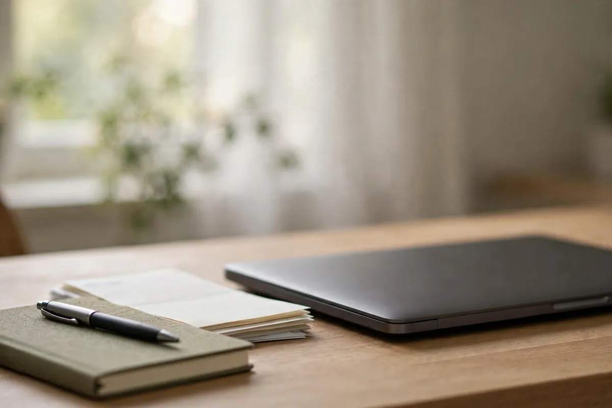 ANNA locked PDF to Excel — tidy desk with invoices and a notebook