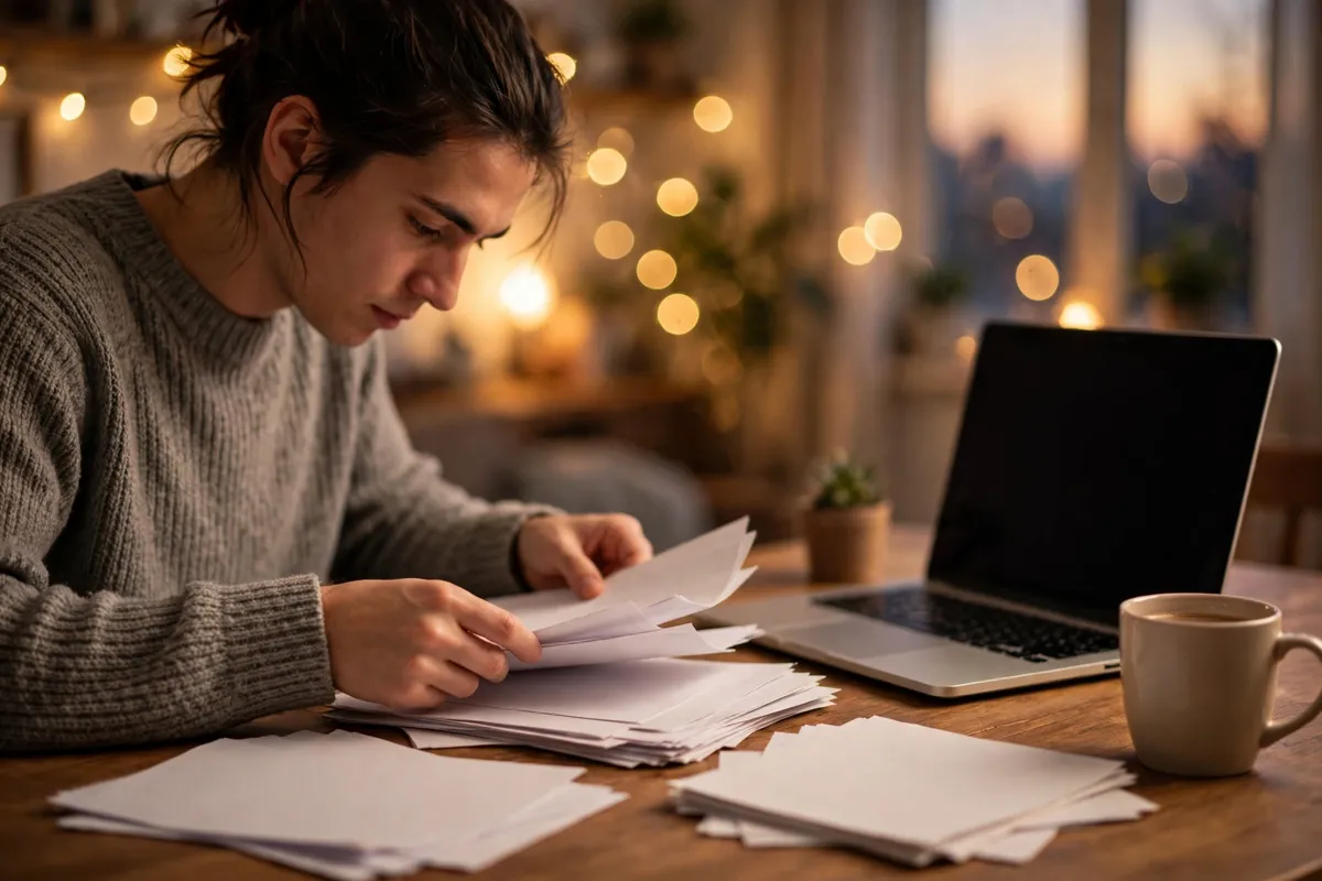 Apple Card locked PDF to Excel — person sorting monthly card spending at a desk