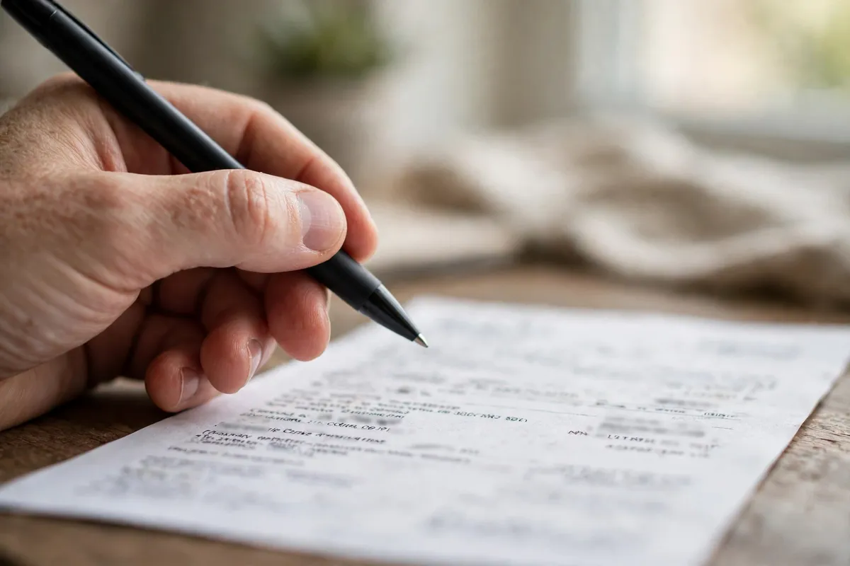 Asia Commercial Bank statements for tax filing — hand with pen over a blurred bank statement