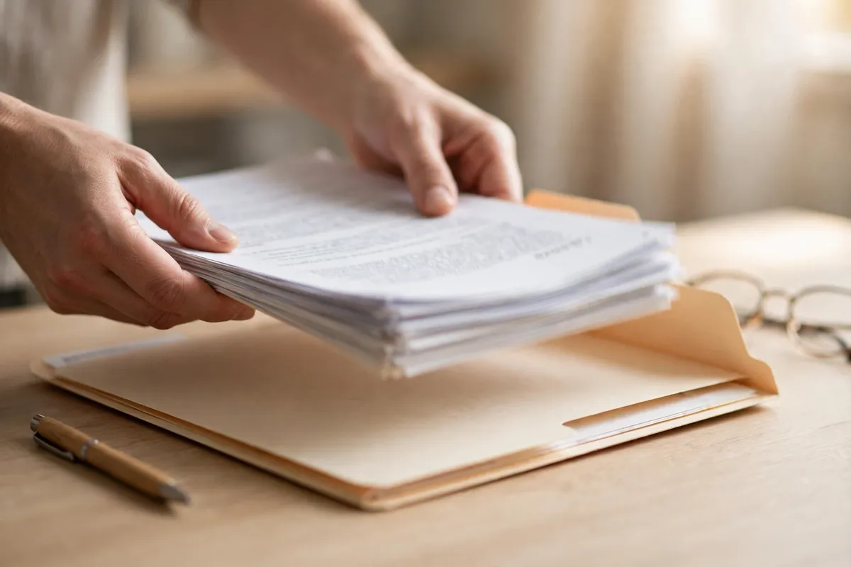 convert Attijariwafa Bank statement PDF to Excel — hands sorting printed statements on desk