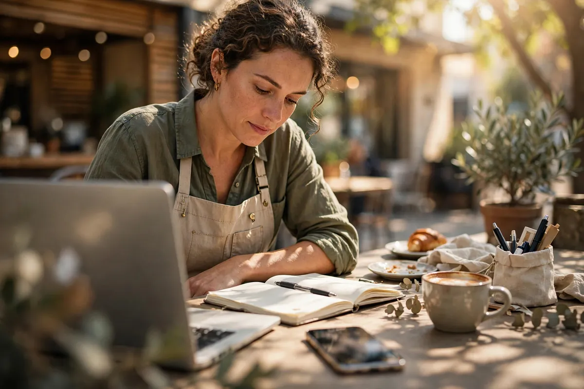 import AU Bank statement into Xero — small-business owner working on a laptop at a cafe