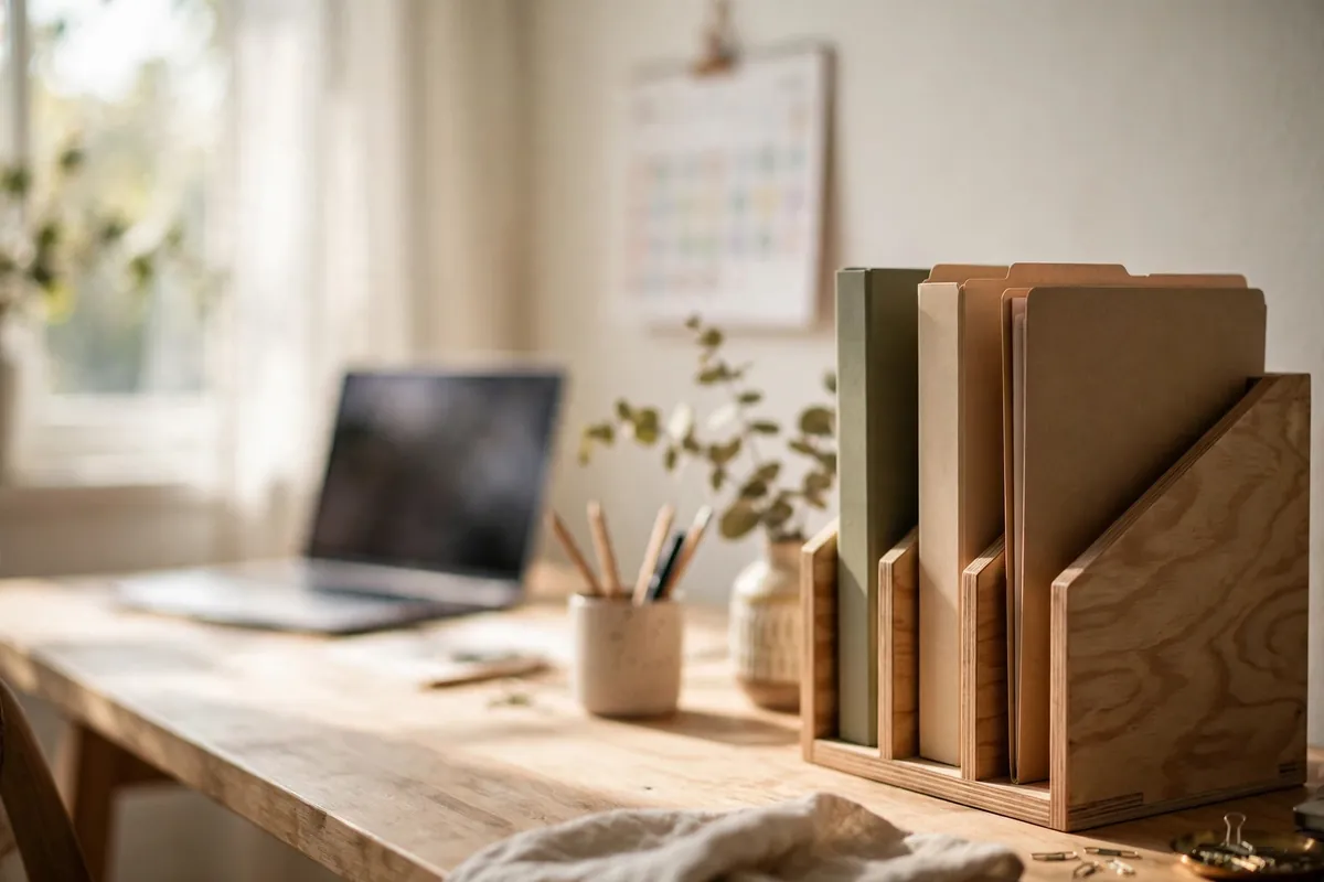 organize AU Bank imports for Xero — tidy desk with file folders and a blurred laptop