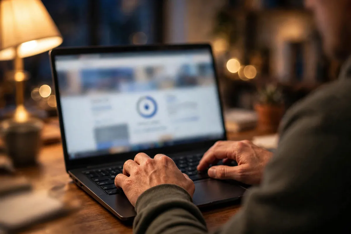download Axis Bank statement — hands downloading the file on a laptop in a home office