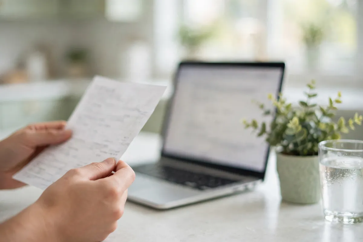 convert Banamex bank statement PDF to Excel — hands holding printed statement near laptop