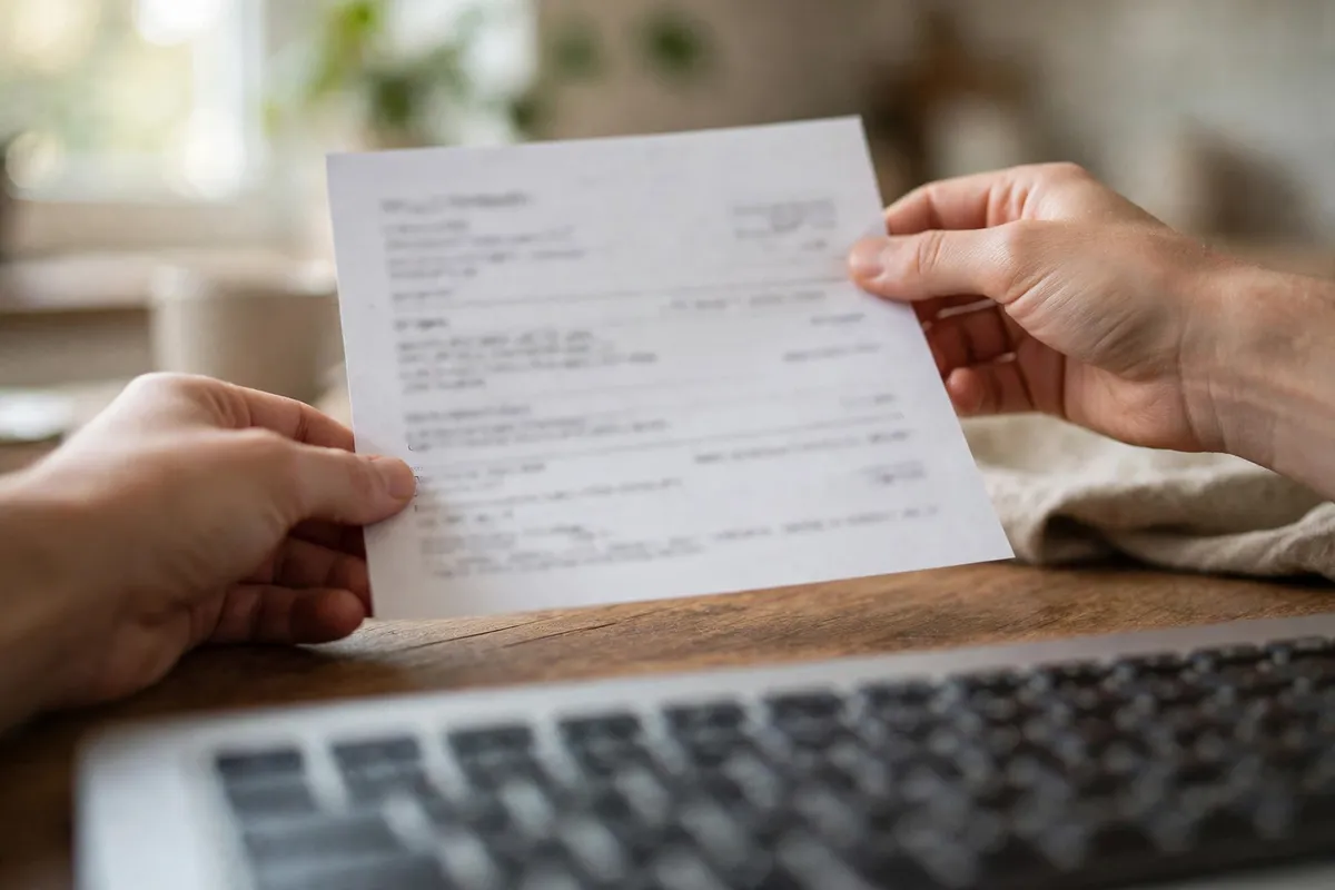 convert BancFirst bank statement PDF to CSV — printed bank statement beside a laptop
