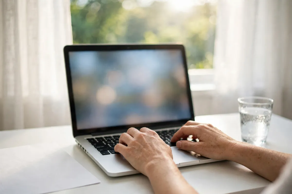 import Banco de Galicia statement into Xero — hands typing on a laptop by a window
