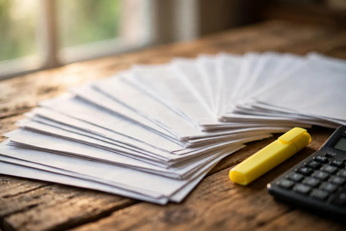 convert Bandhan Bank PDF for Xero — printed statements fanned on a desk with a highlighter