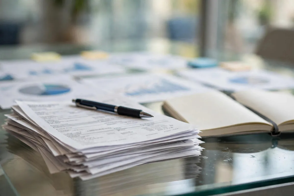 bank statement for startup funding — printed bank statements with a pen on a meeting table