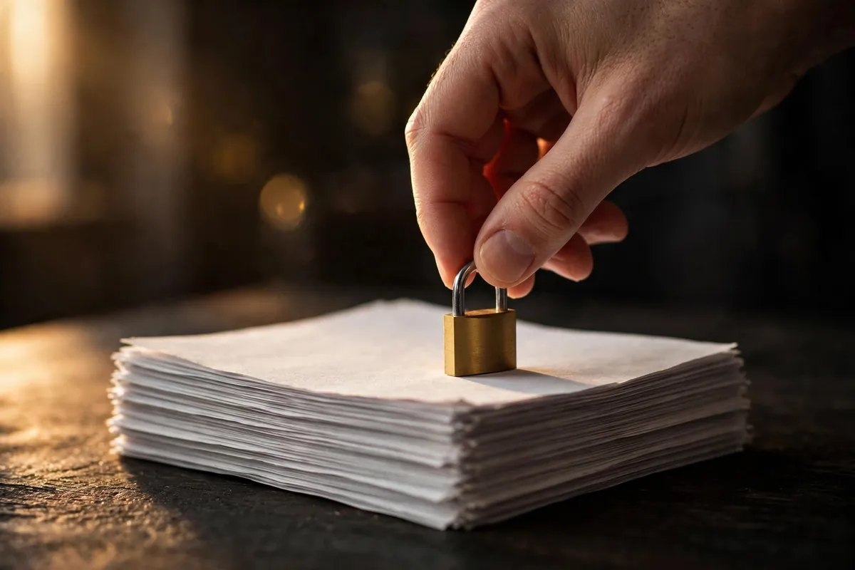 remove password from bank statement PDF — padlock over paper bank statements on a desk