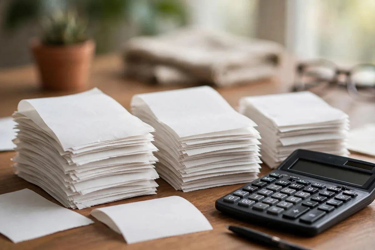 convert BMO statement PDF to Excel for tax filing — sorted expense receipts with a calculator