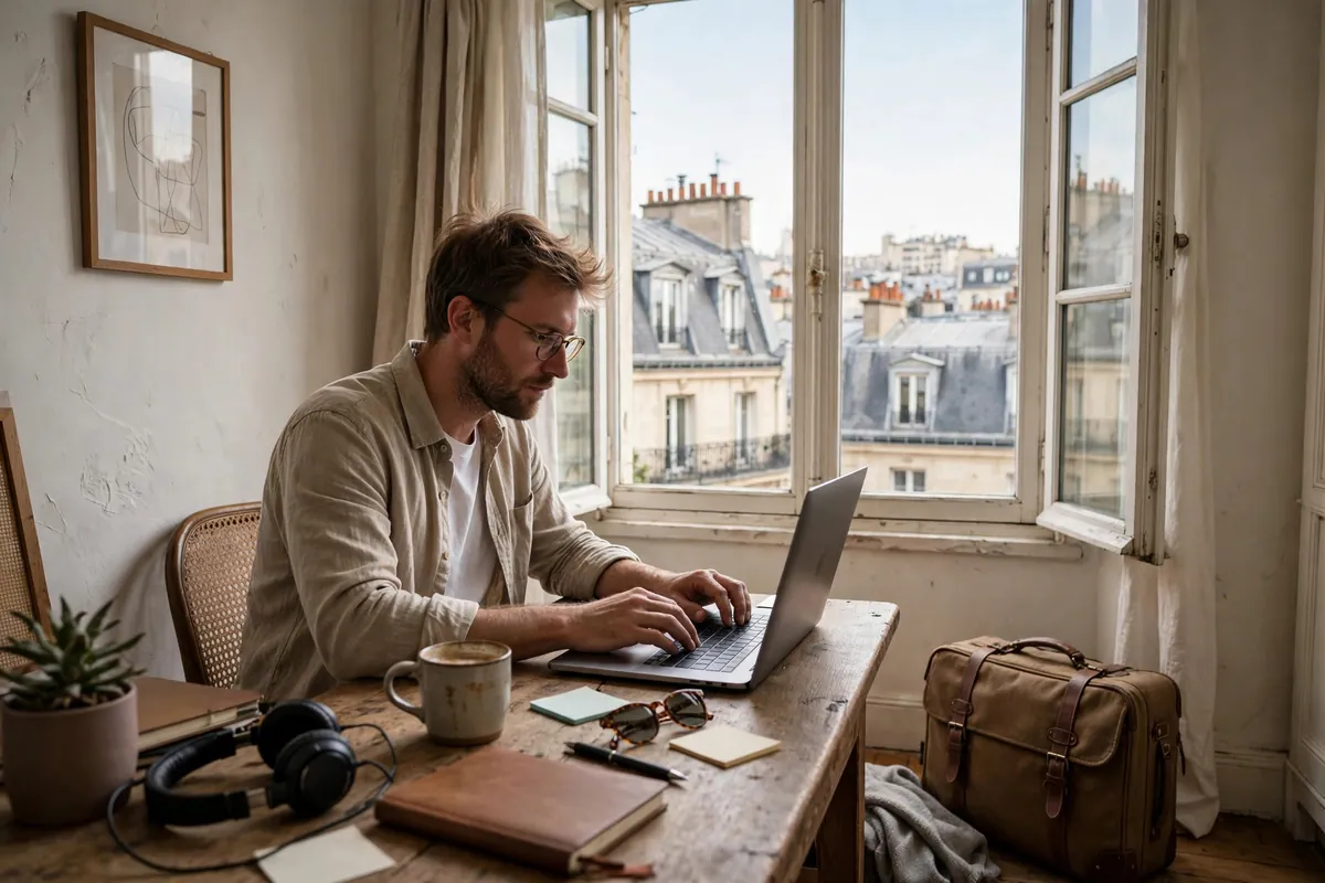 convert BNP Paribas statement PDF to Excel for expats — laptop in a Paris apartment