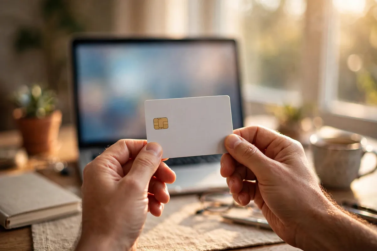 convert capital one statement pdf to csv — hands holding a credit card before downloading