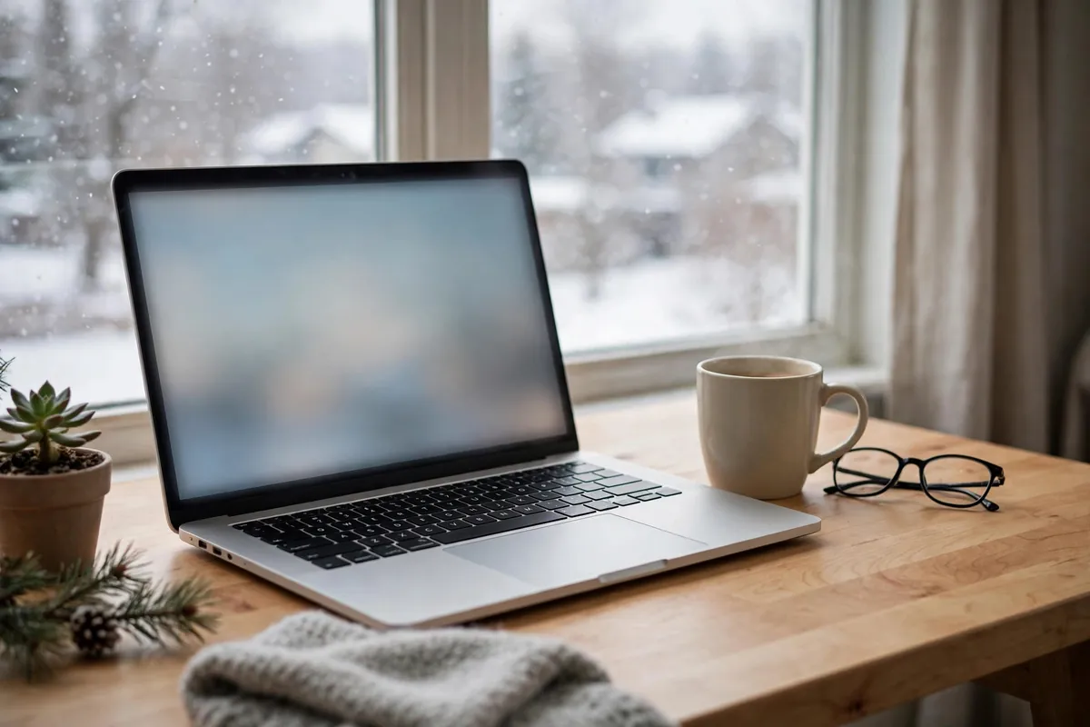 convert CIBC statement PDF to Excel — laptop on a maple-wood desk in winter daylight