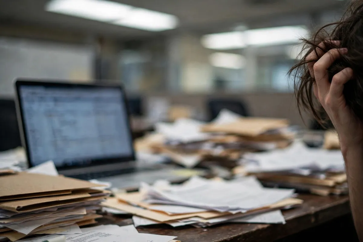 convert bank statement PDF to Excel — messy desk shows why manual methods waste hours