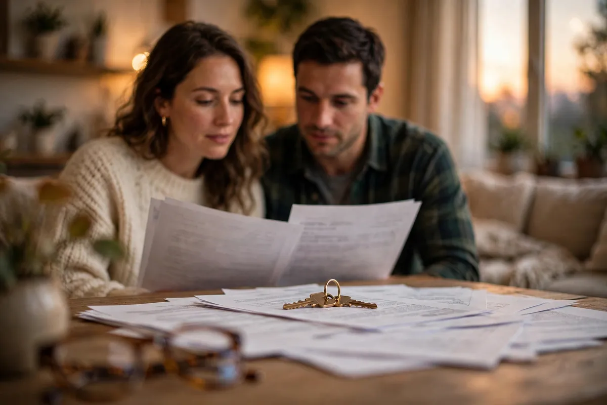 convert Crédit Agricole bank statement PDF to Excel — couple preparing mortgage documents at home