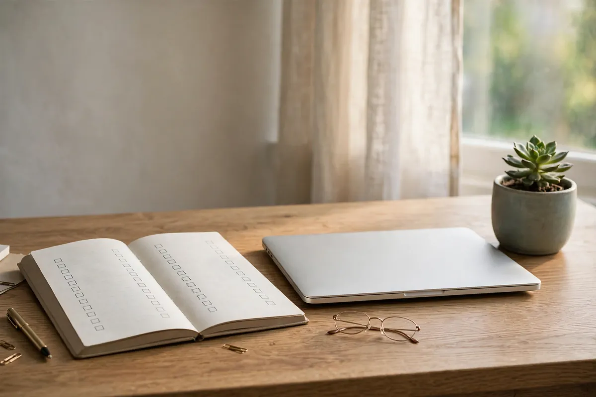 prevent duplicate bank transactions in QuickBooks Online — checklist notebook beside a tidy desk