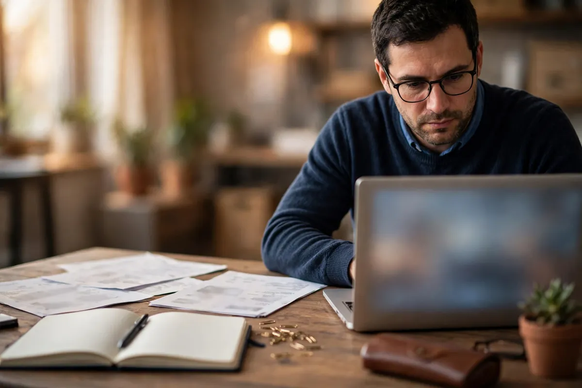 duplicate payments in QuickBooks Online — accountant reviewing a laptop and paper statements at a desk