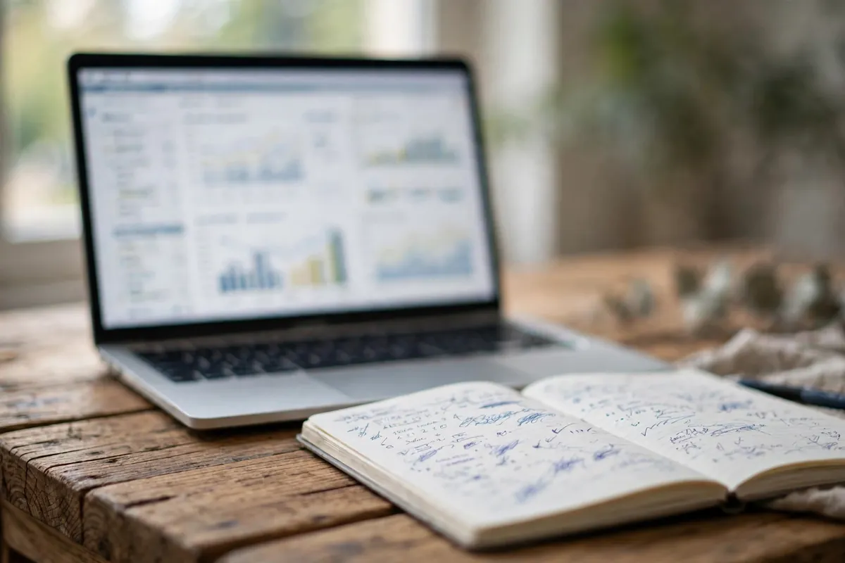 Federal Bank Excel bookkeeping — quarterly summary spreadsheet with charts on a laptop screen