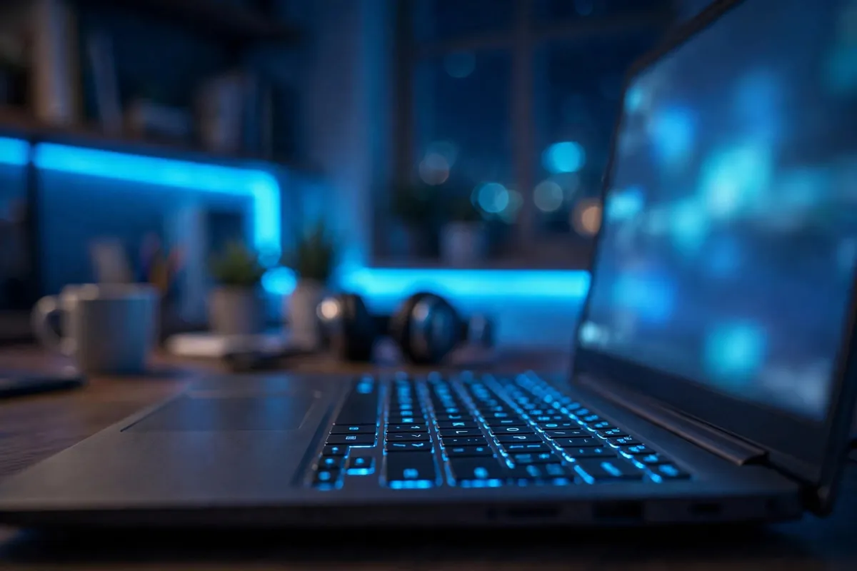 future of bank statements in India — laptop with a blurred analytics dashboard at night