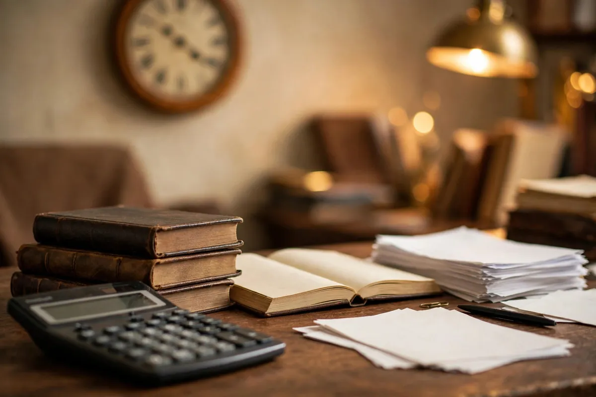 gst and bank statements for businesses — accountant's desk with calculator and ledgers