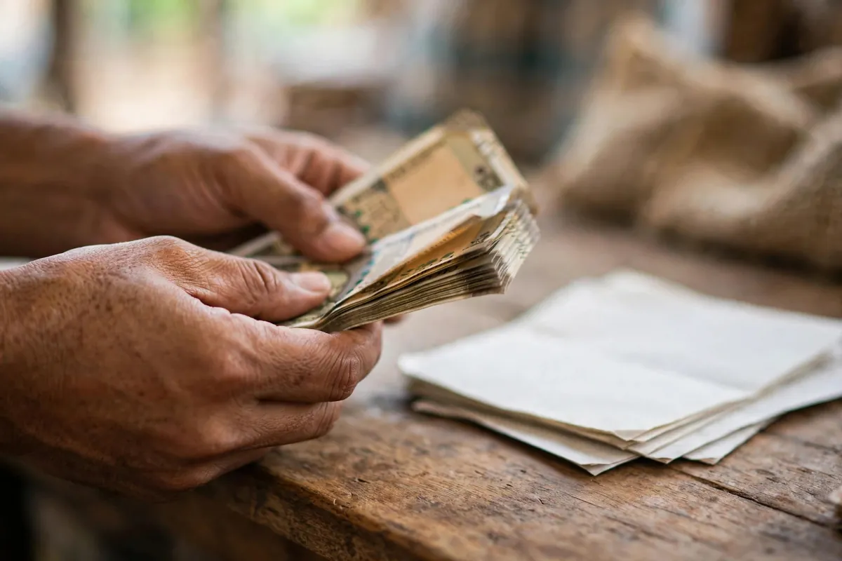 gst and bank statements for businesses — hands counting rupee banknotes on a shop counter