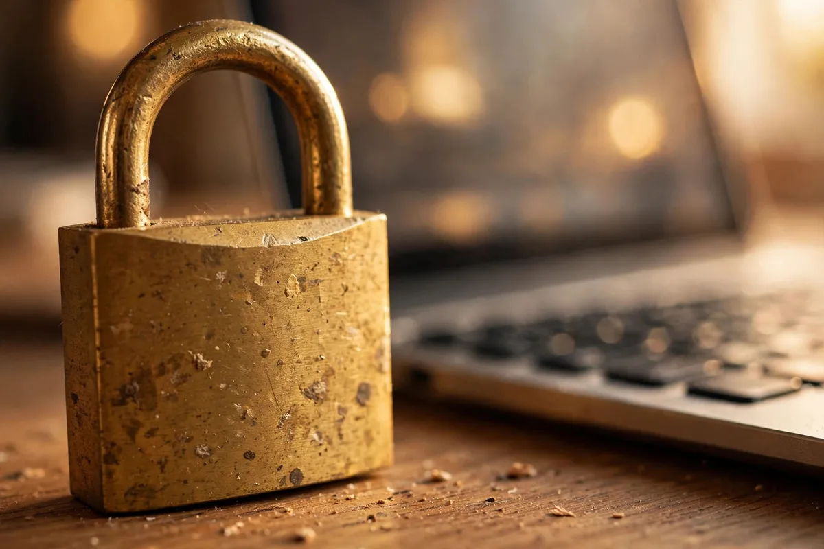 Halifax password protected PDF statement — padlock beside a laptop holding the locked file