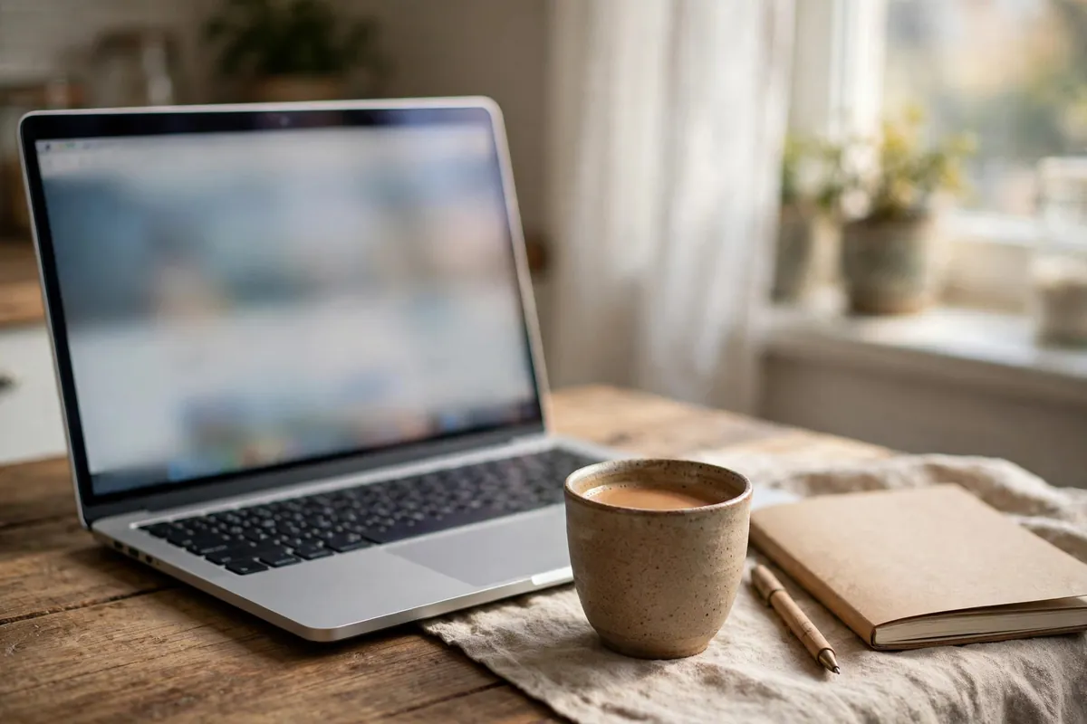 download HDFC Bank statement via NetBanking — laptop on a kitchen table with chai