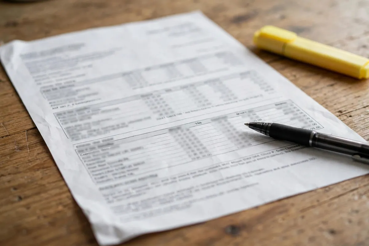 how to read an Indian bank statement — pen pointing at statement columns on a desk