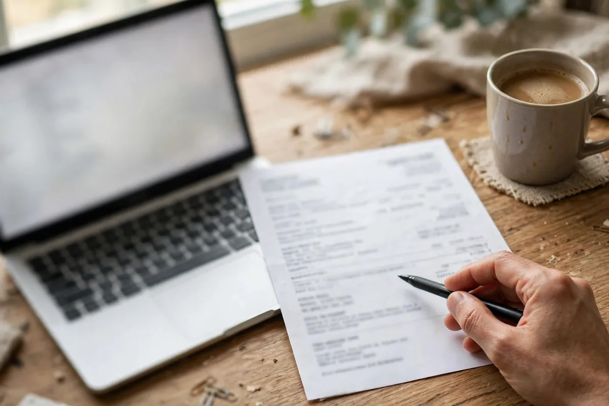 how to reconcile your bank statement — comparing a laptop spreadsheet with a printed statement