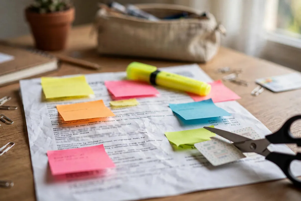 how to track expenses using your bank statement — sticky notes flagging forgotten subscription charges