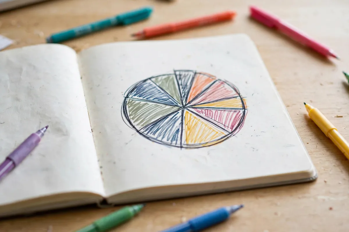 use bank statement for budgeting — hand-drawn pie chart splitting spending into budget buckets