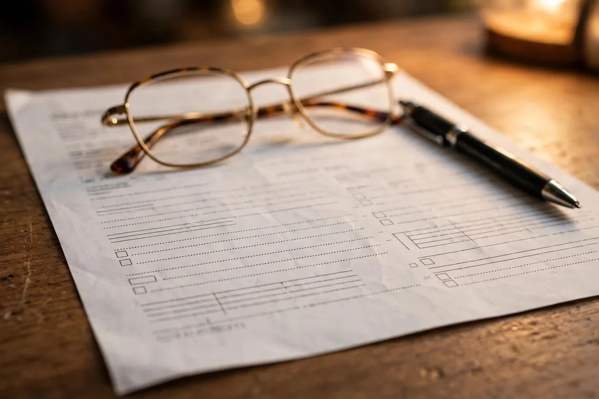 bank statement formats India compared — single statement with glasses and pen on desk