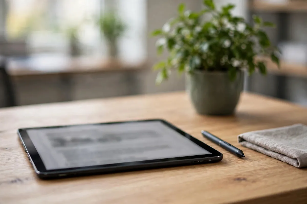 bank statement formats India on tablet — tablet showing a document viewer with stylus