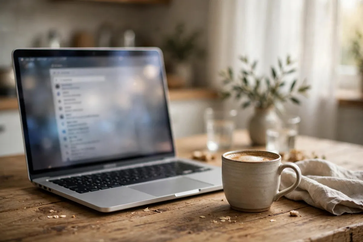 download IndusInd bank statement PDF — laptop with an email inbox on a kitchen table