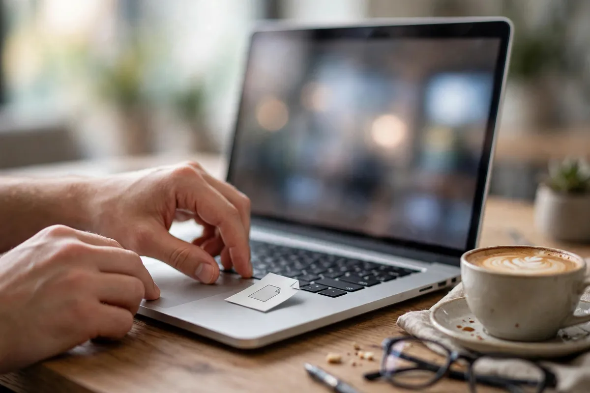 convert Macquarie Bank statement PDF to Excel — hands dragging a file on a laptop touchpad