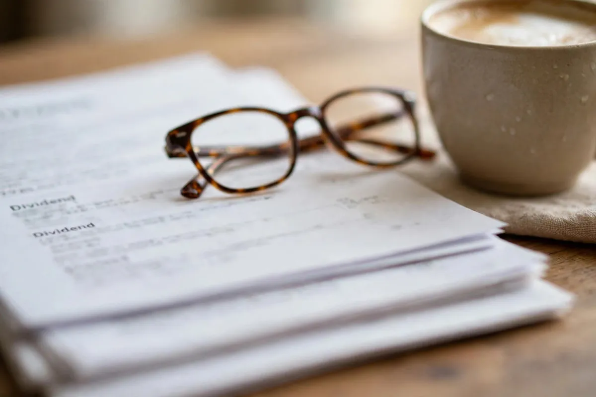 convert Macquarie Bank statement PDF to Excel — dividend statements with reading glasses on a desk