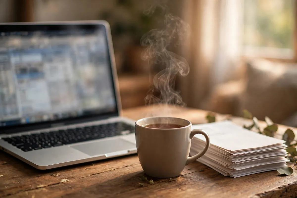import NatWest bank statement into Xero — laptop with spreadsheet and a tea cup