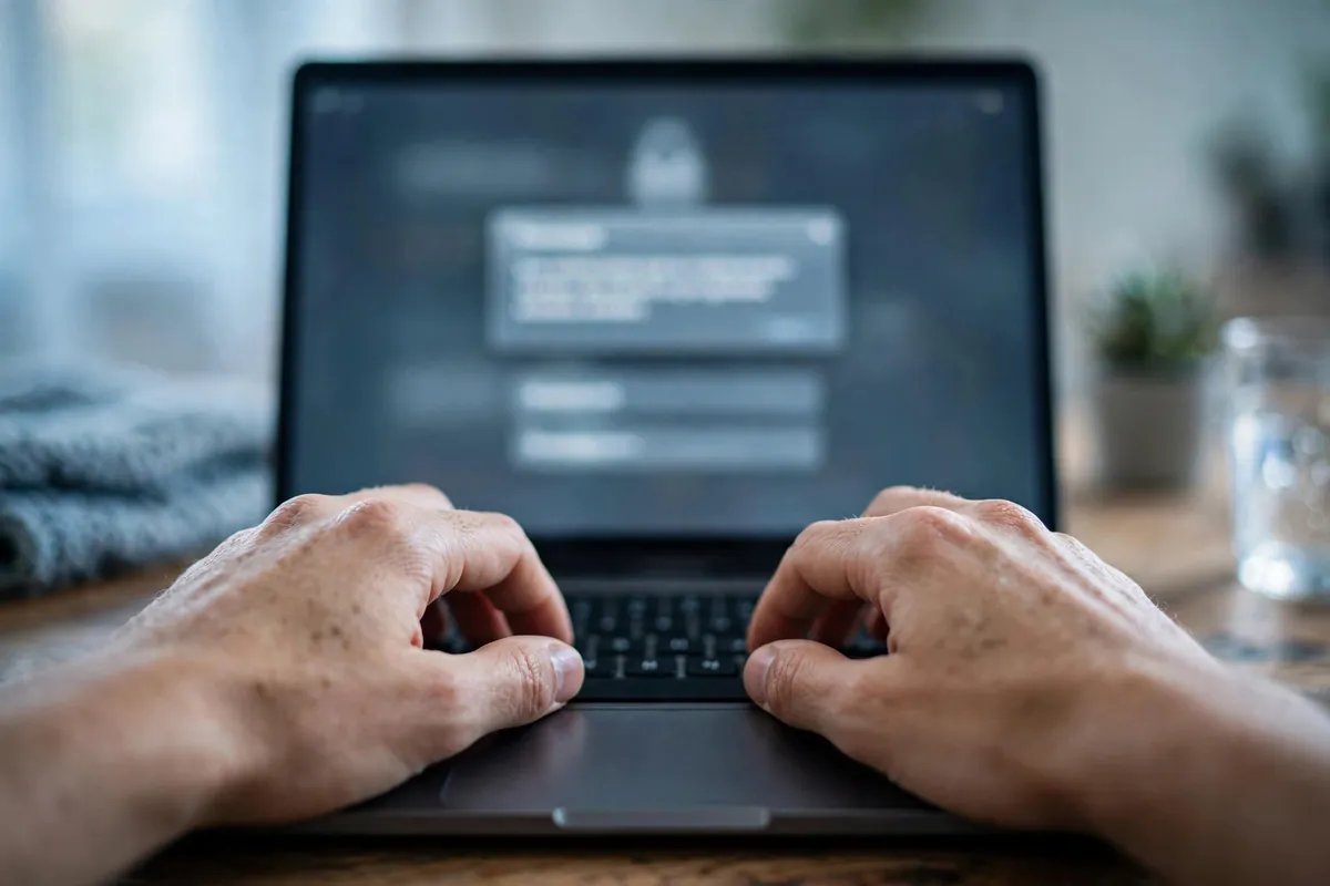 convert PNB bank statement PDF to Excel — hands entering password on laptop keyboard