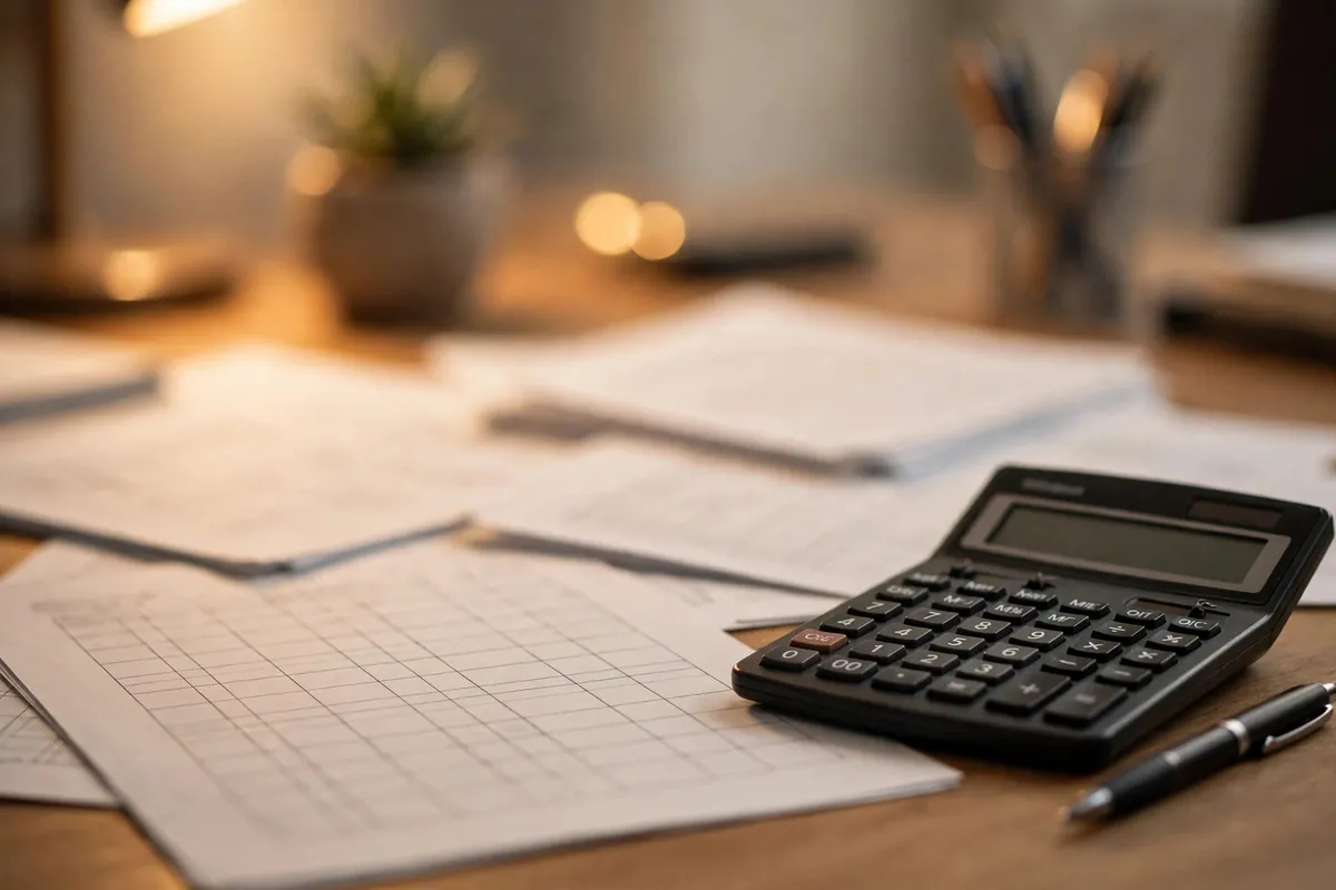 convert PNB bank statement PDF to Excel — reviewing printed transaction tables with pen and calculator