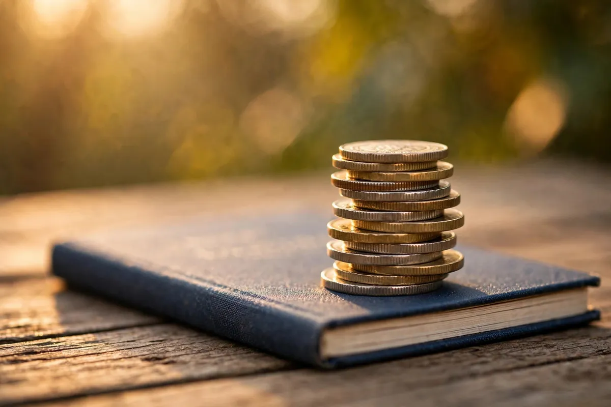 small finance bank statement guide — rupee coins stacked on a savings passbook
