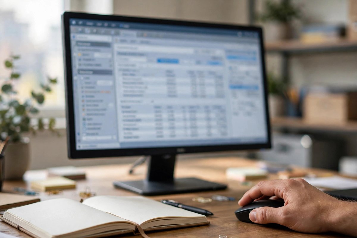 Accounting dashboard with charts and transaction tables on a monitor