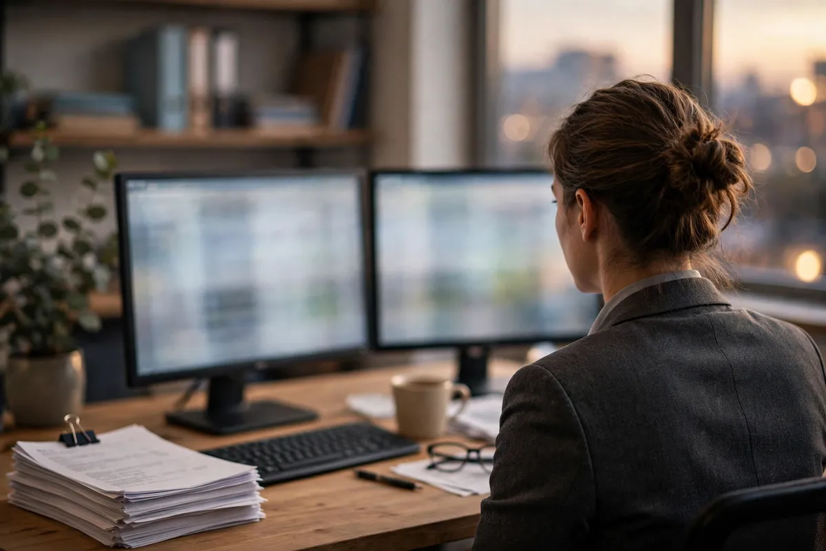 stripe quickbooks integration workflow — accountant comparing payout spreadsheet on two office monitors