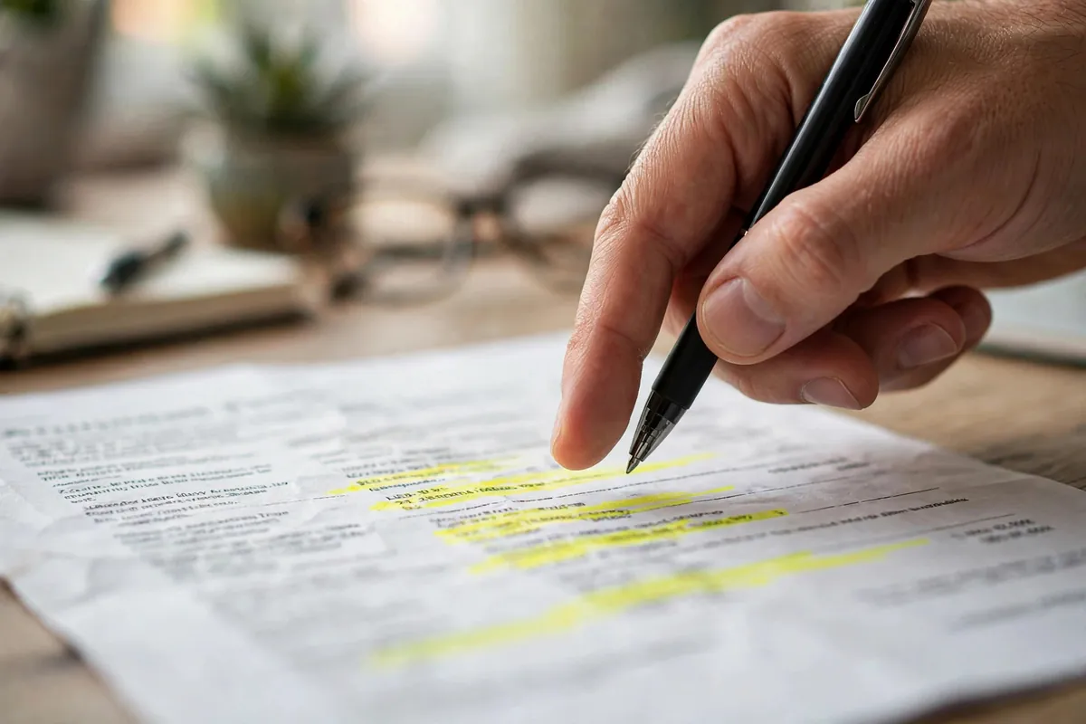 understanding bank charges on statement — finger pointing at highlighted fee lines on a statement
