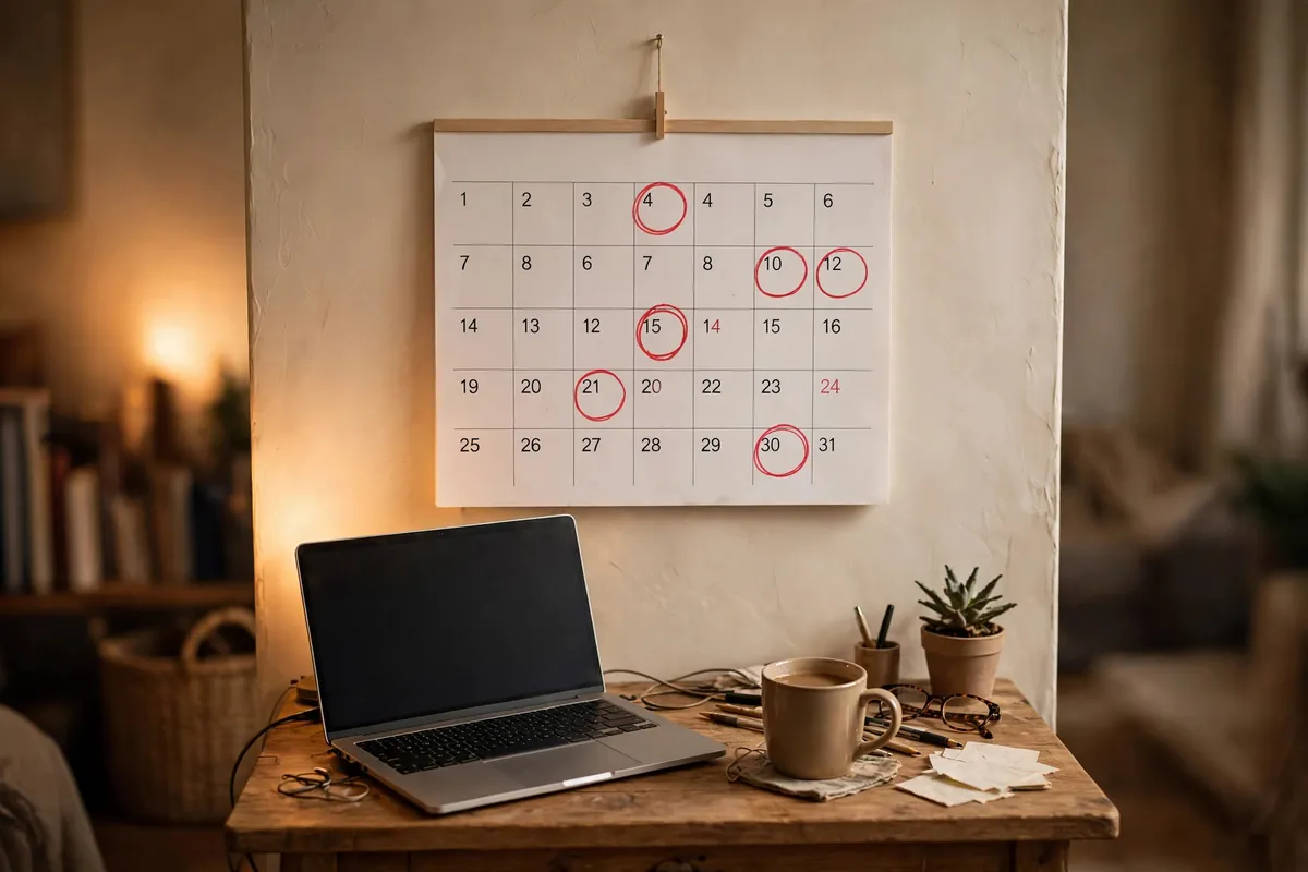 EMI entries in bank statement — wall calendar with monthly debit dates marked