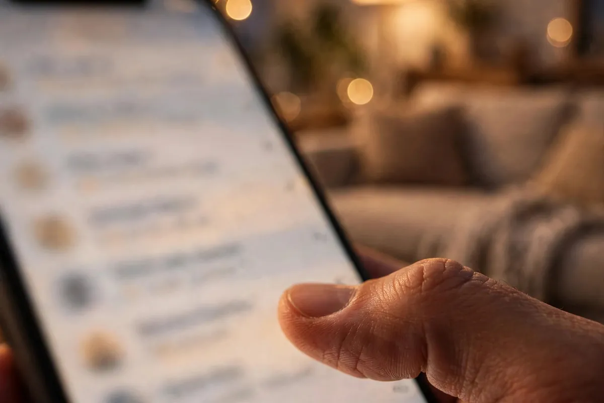 UPI transactions in bank statement — thumb scrolling blurred payment history on a phone